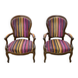Pair of antique wooden armchairs, Louis-Philippe style.