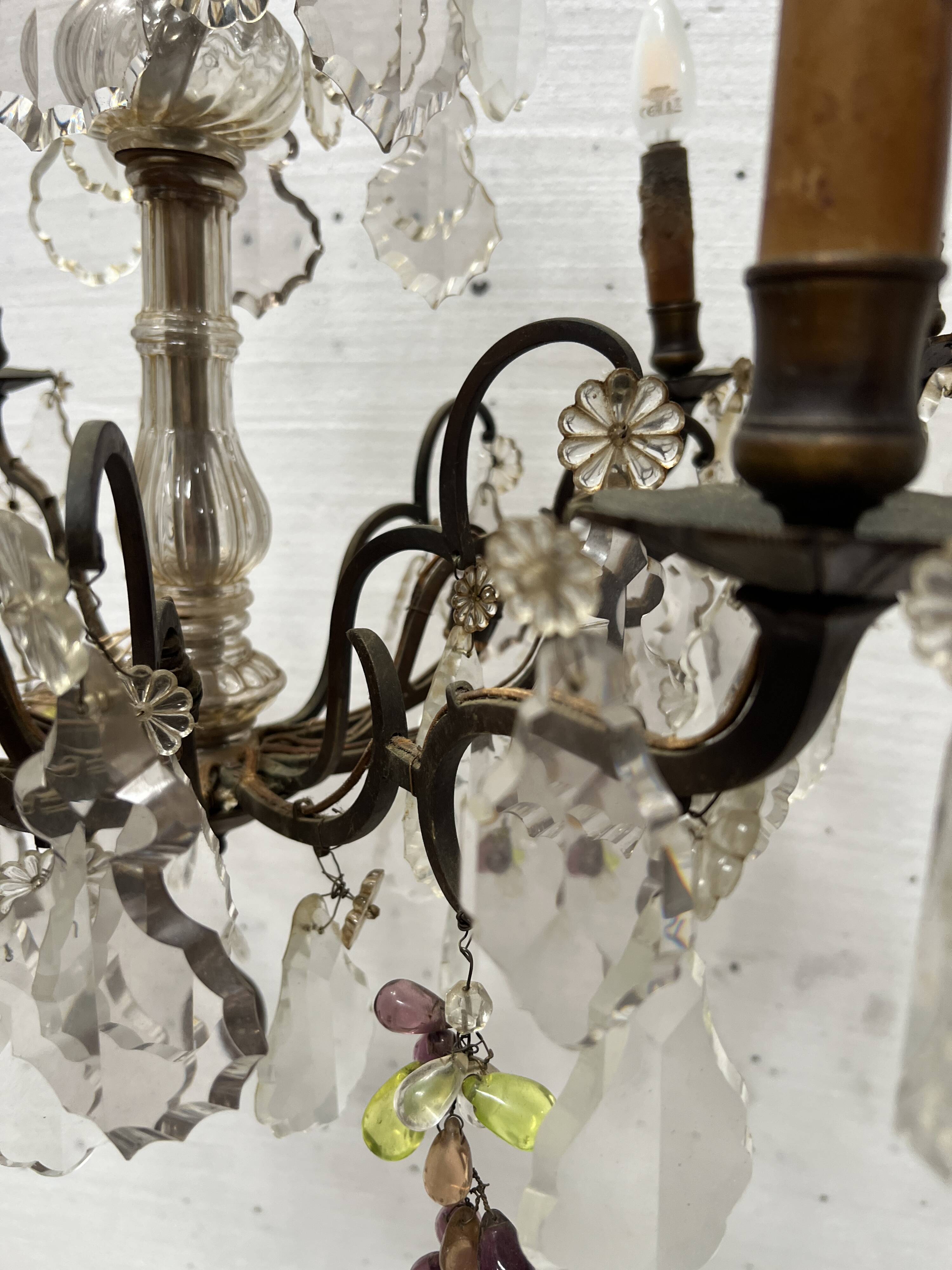 Louis XV style chandelier with pendants and colored glass fruits, 20th century