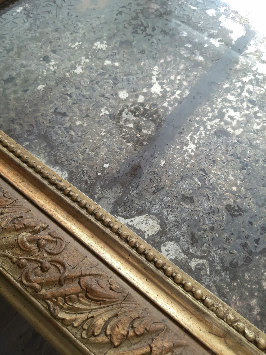 Large Louis Philippe mirror with antique mercury pediment, height 107cm, vintage