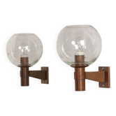 Pair of wall sconces in brass with glass sphere and water drops ca. 1960