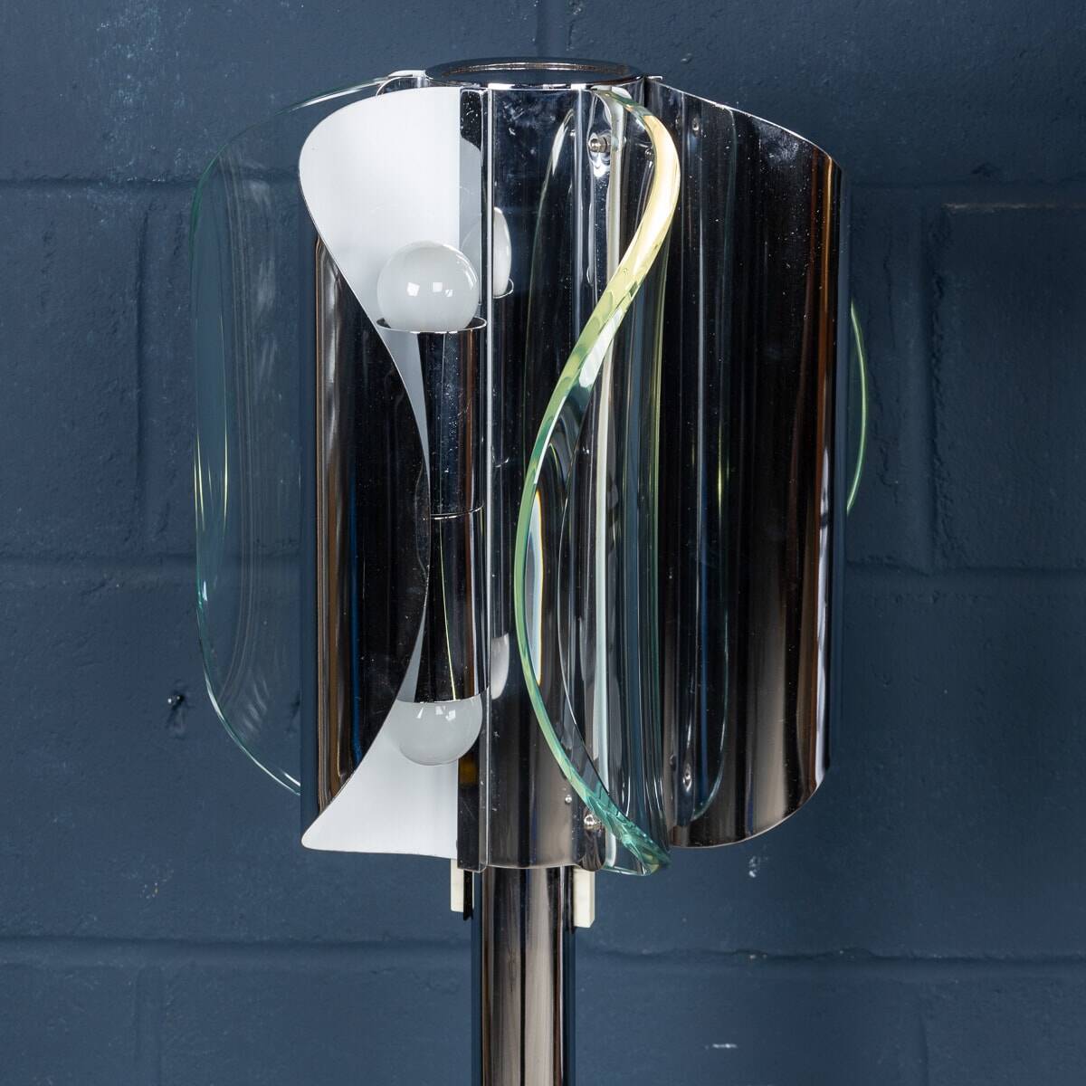 20th century italian chrome & glass floor lamp attributable to max ingrand
