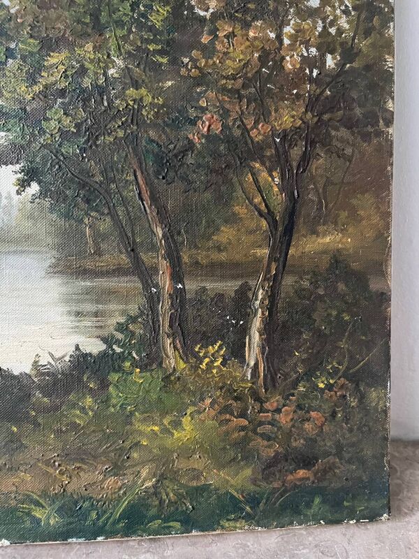 Apres-midi sur le lac, huile sur toile signé
