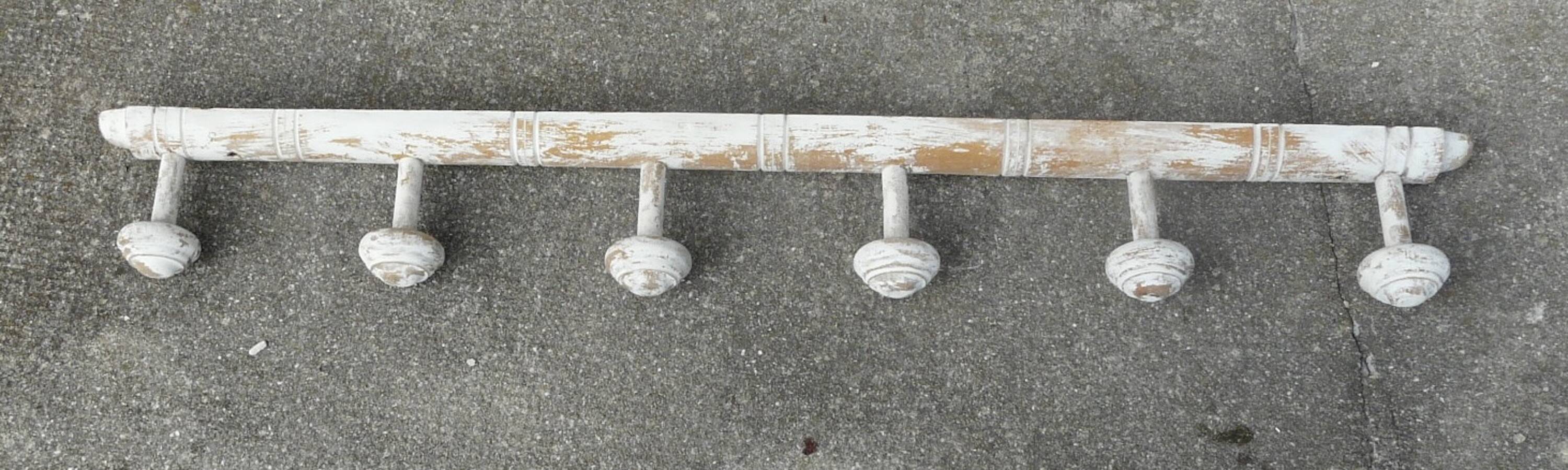 Wall coat rack with 5 turned wood hooks