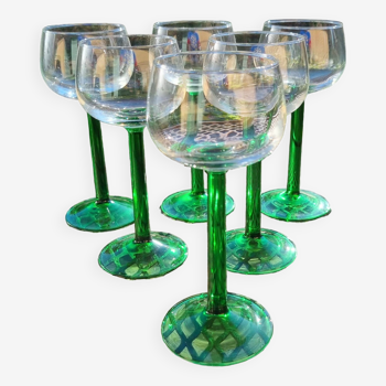 Set of 6 vintage luminarc green stem glasses for white wine from Alsace