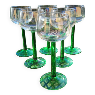 Set of 6 vintage luminarc green stem glasses for white wine from Alsace