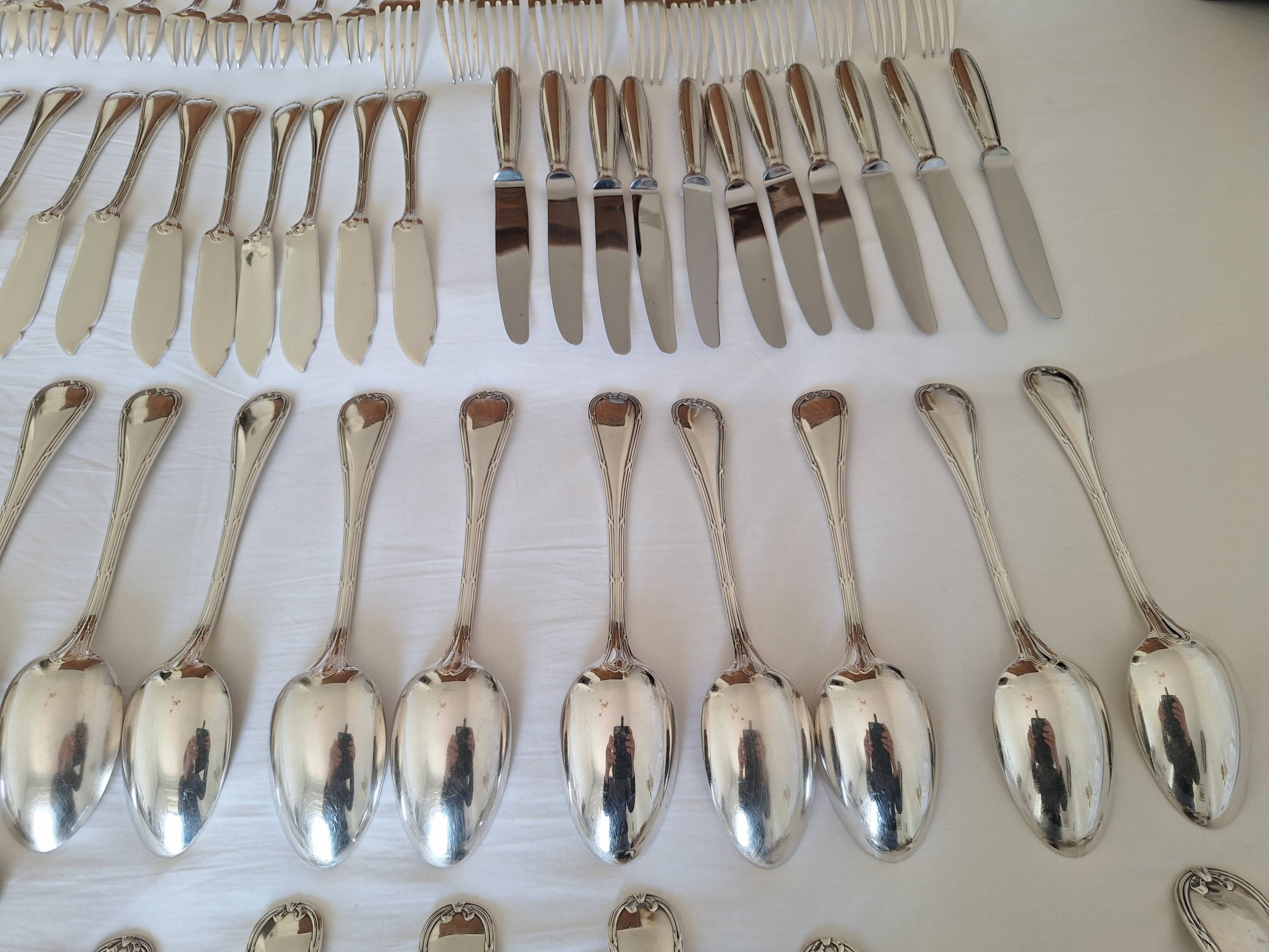 Christofle Rubans Cutlery Set - 133 pieces in silver-plated metal