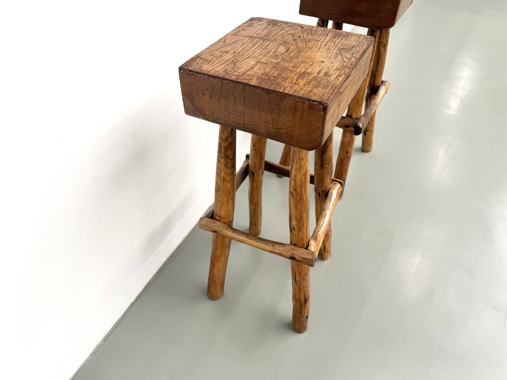 Pair of brutalist bar stools, France, 1950s