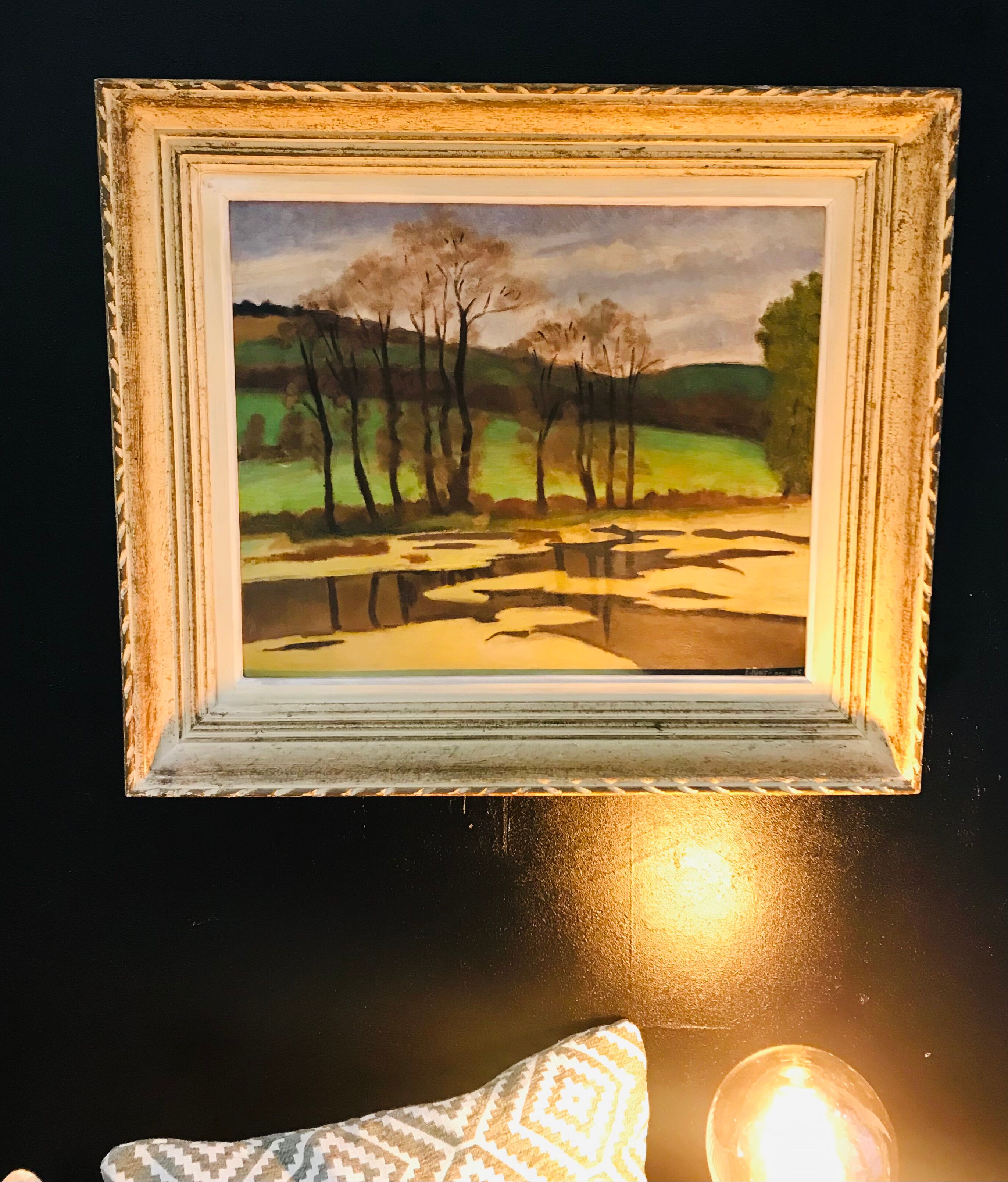 Landscape lake painting 50s