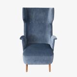 Pair of Mid-Century Modern Italian Velvet High Back Armchairs, 1950s