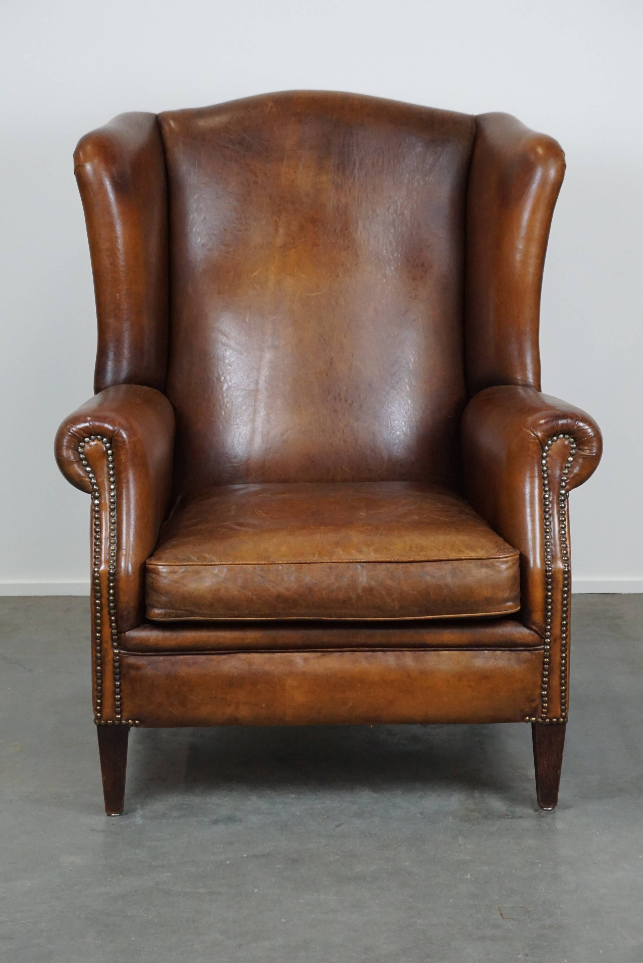 especially comfortable wingback chair made of sheepskin leather, stunning colors