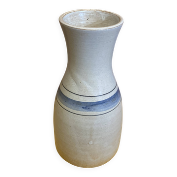 Vase Ancien Terre Cuite Émaillé Beige Gris Vintage