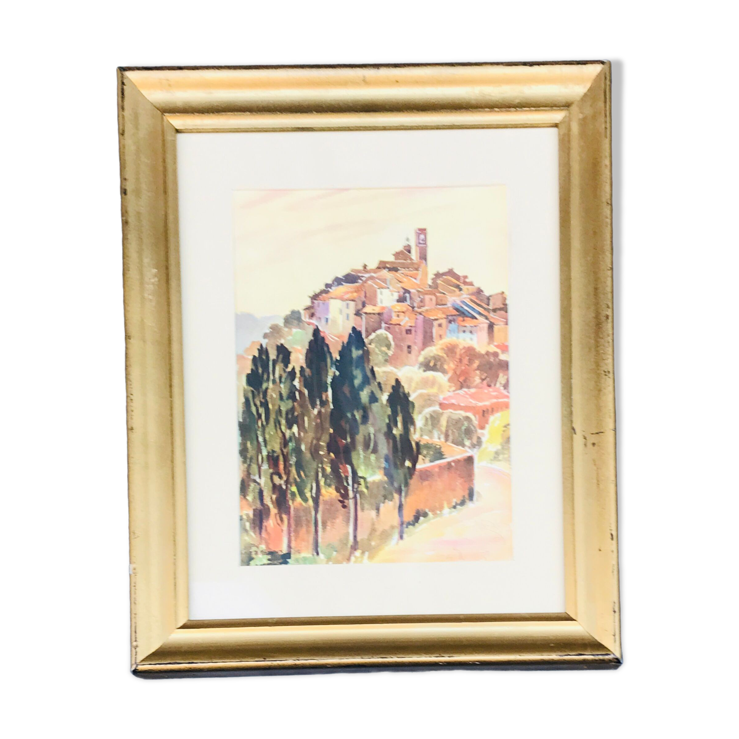 Framed watercolor Route de Vence signed Migueline 1933