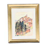 Aquarelle encadrée Route de Vence signée Migueline 1933