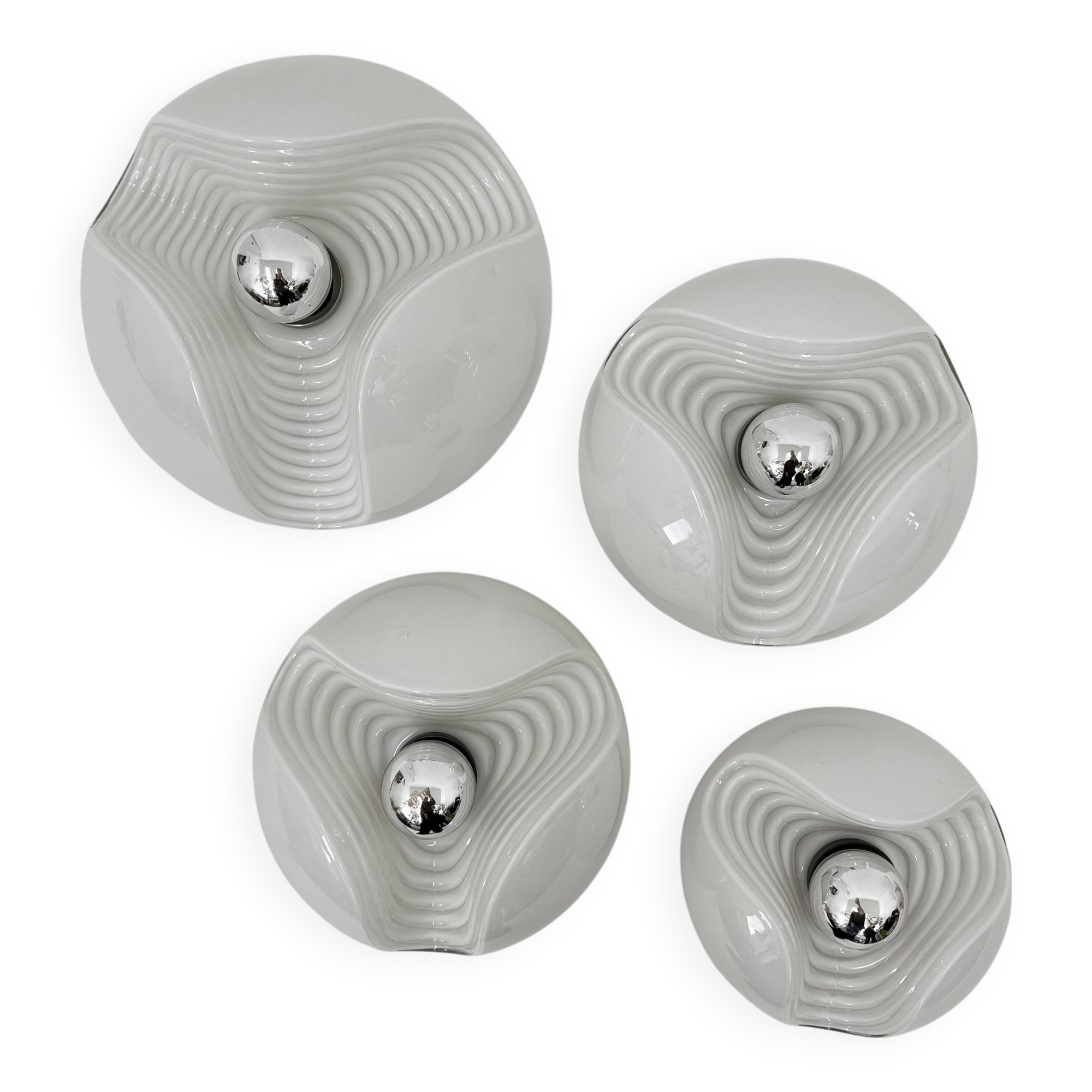 Set of 4 Peil & Putzler Wave milk glass Wall lamp , 1970s