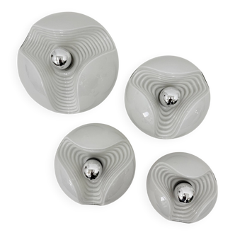 Set of 4 Peil & Putzler Wave milk glass Wall lamp , 1970s