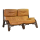Brutalist Bentwood Love Seat Bamboo Sofa w. Caramel Leather Upholstery, 60s