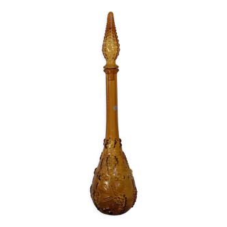Yellow glass bottle Empoli Italy fruit pattern