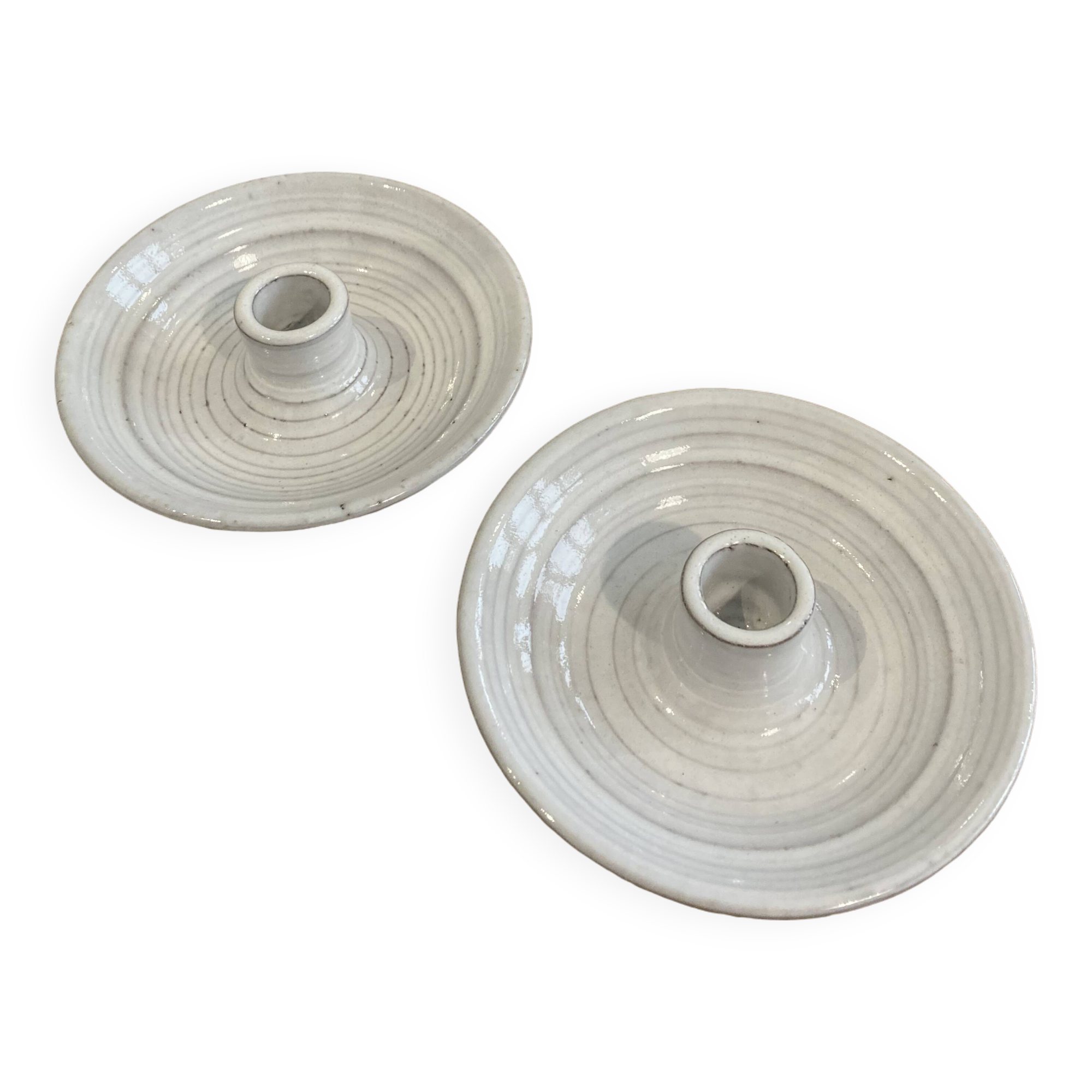 Pair of enamelled ceramic candlesticks