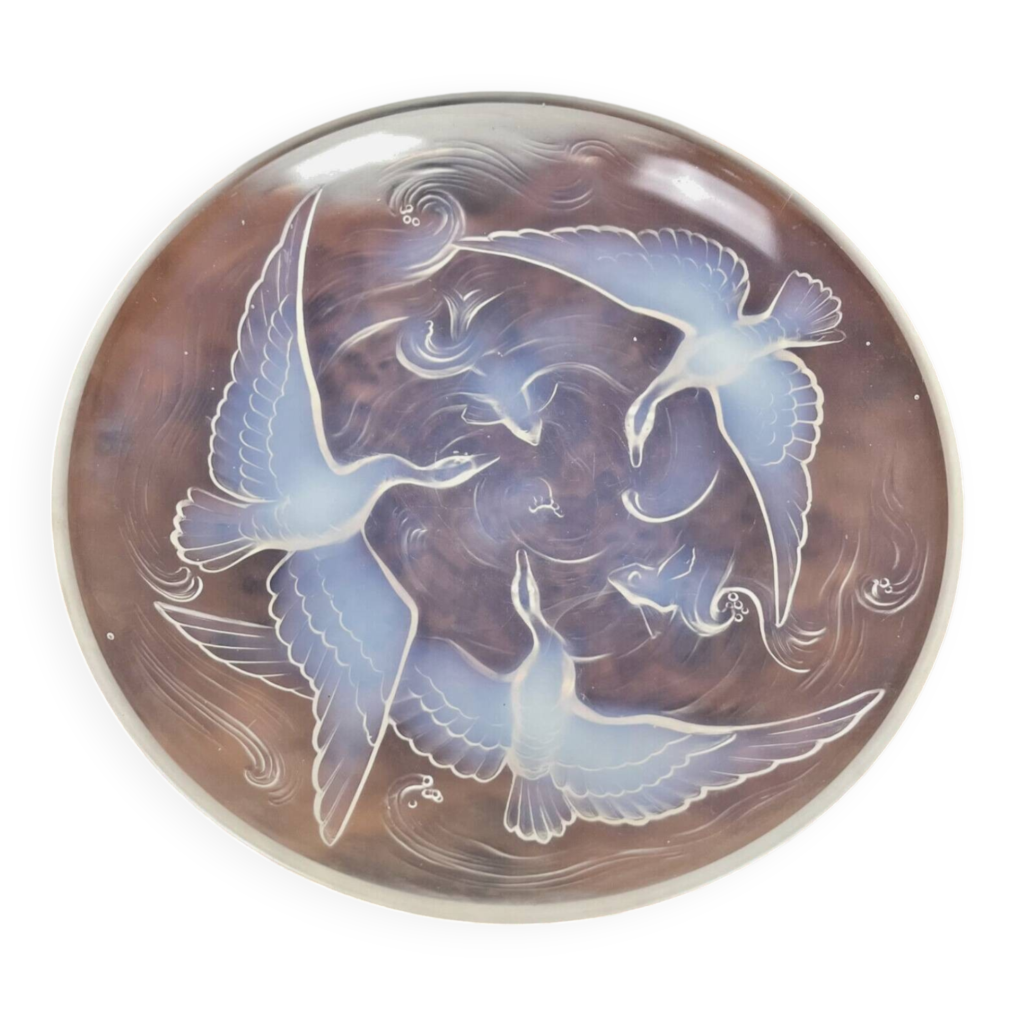 Verlys France opalescent dish ducks hunting fish - 471014