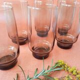 Set 6 smoked glasses with orangeade, 70s