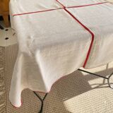 Square Basque tablecloth with hand-trimmed center - 140x130 - Hemp