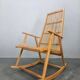 Rare Midcentury Wood and Rattan Rocking Chair, Denmark, 1960s