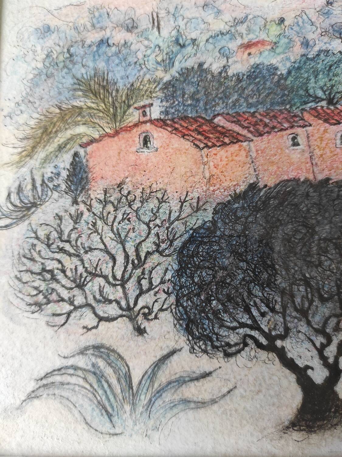 Watercolor landscape of Provence