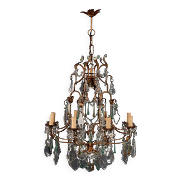 Antique chandelier in gilded iron and glass, Italy, 20th century