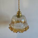 Suspension with vintage amber glass lampshade