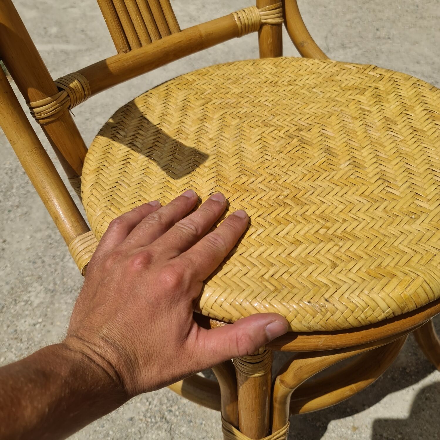 Table and chairs bistrot head to head rattan bamboo 1970