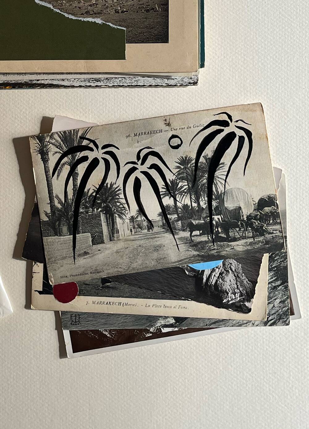 Gueliz - Collage on postcard