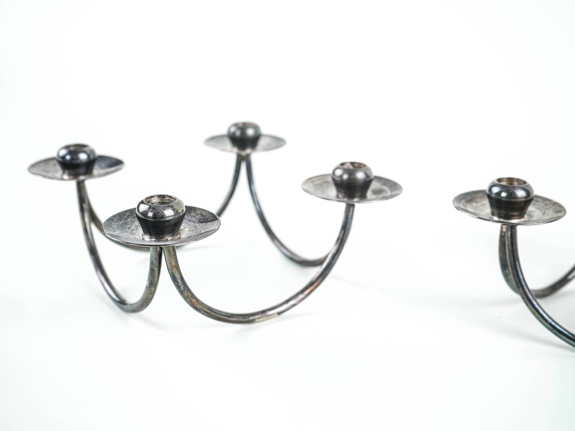 Set of silver-plated candlesticks by Berg Denmark with square bases, 1970s