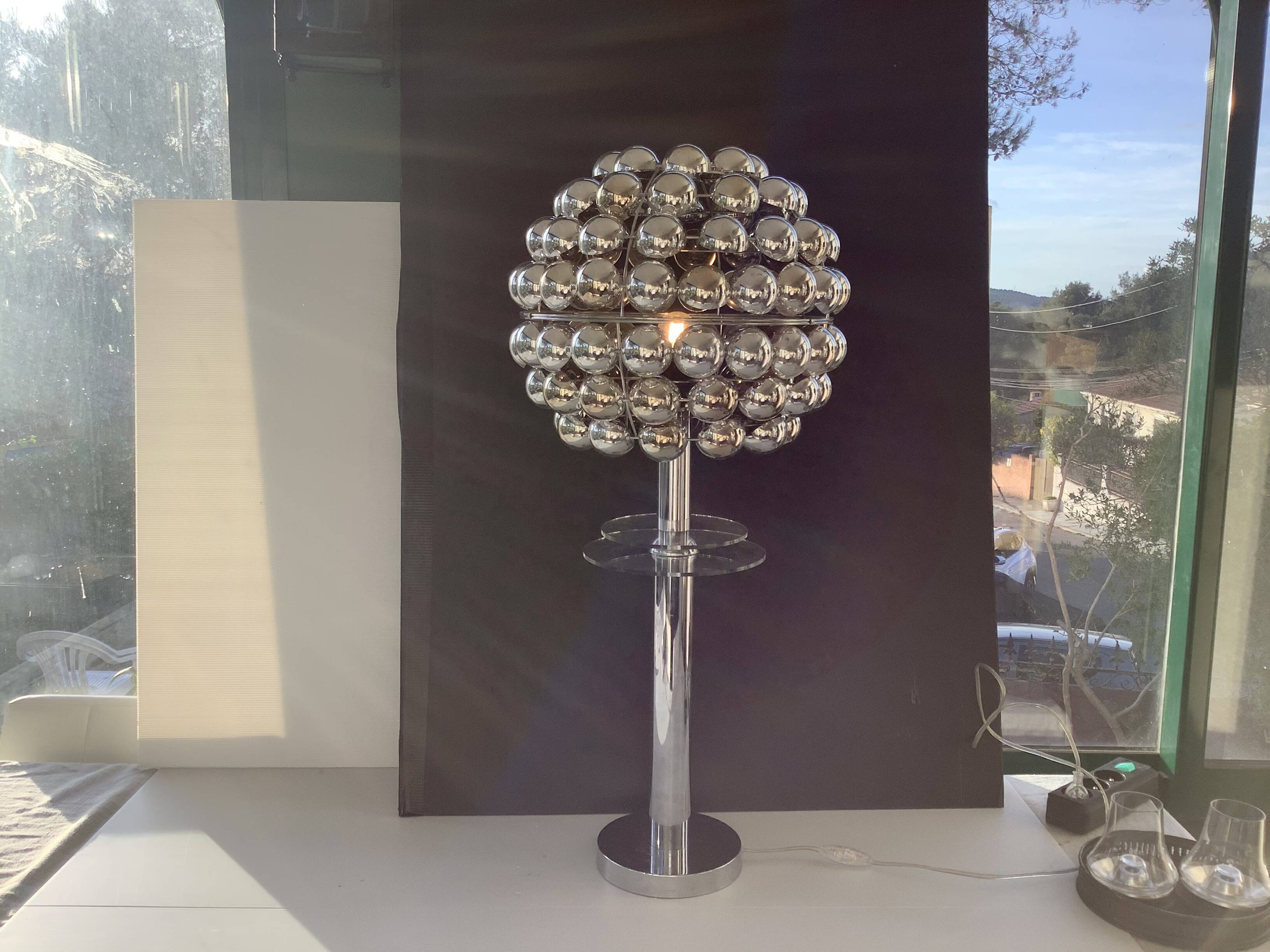 Vintage Kinetic Lamp Shade Kare Plexi Chrome Space Age