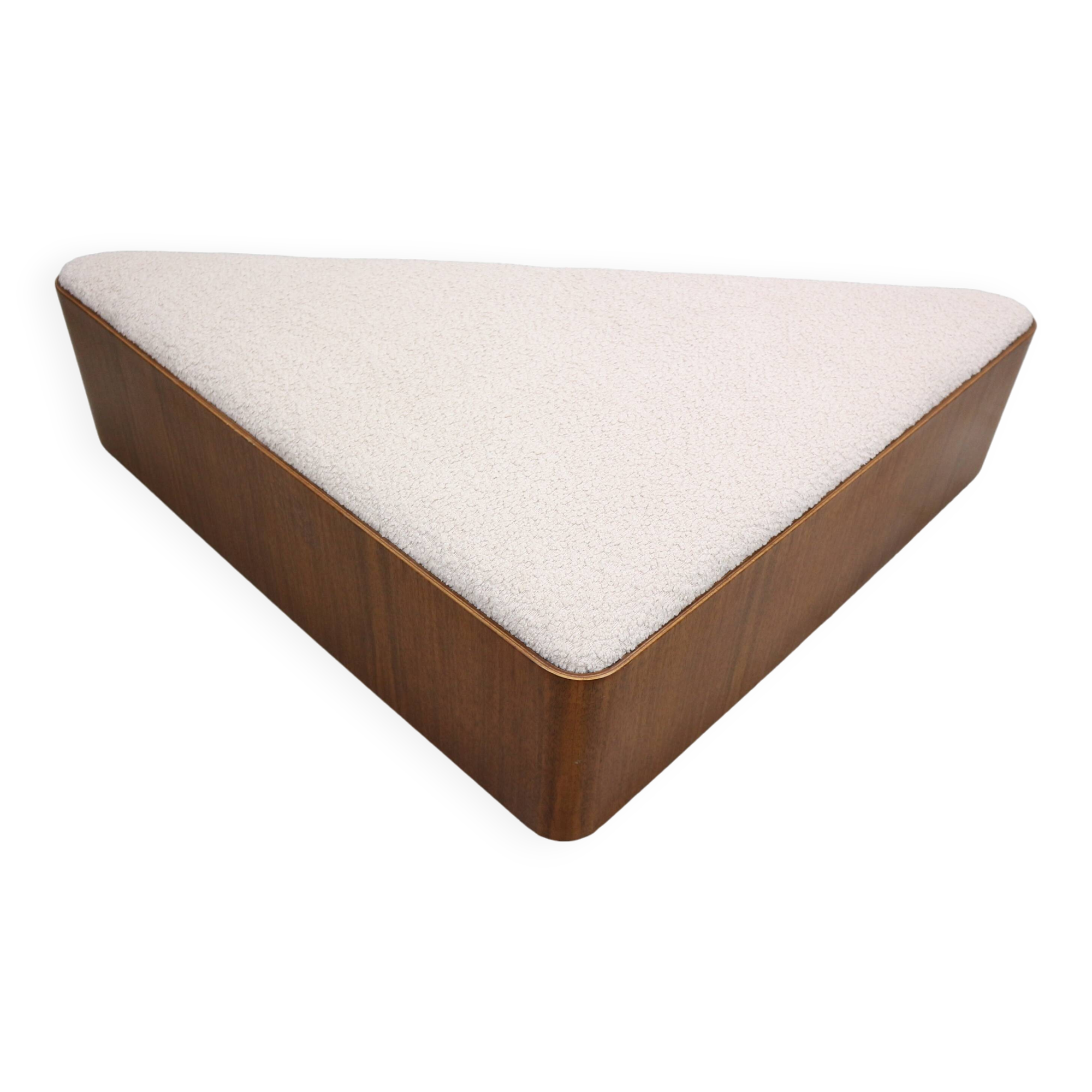 Vintage triangular plywood with boucle-fabric sit element / Ottoman, 1970s