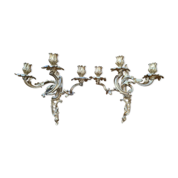 Pair of gilded bronze wall lamps Louis XV style