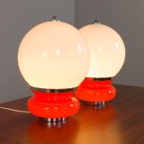 Pair Italian Space Age Mazzega Murano glass table lamps