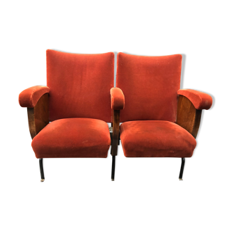 Fauteuils de cinéma en velours rouge années 1950