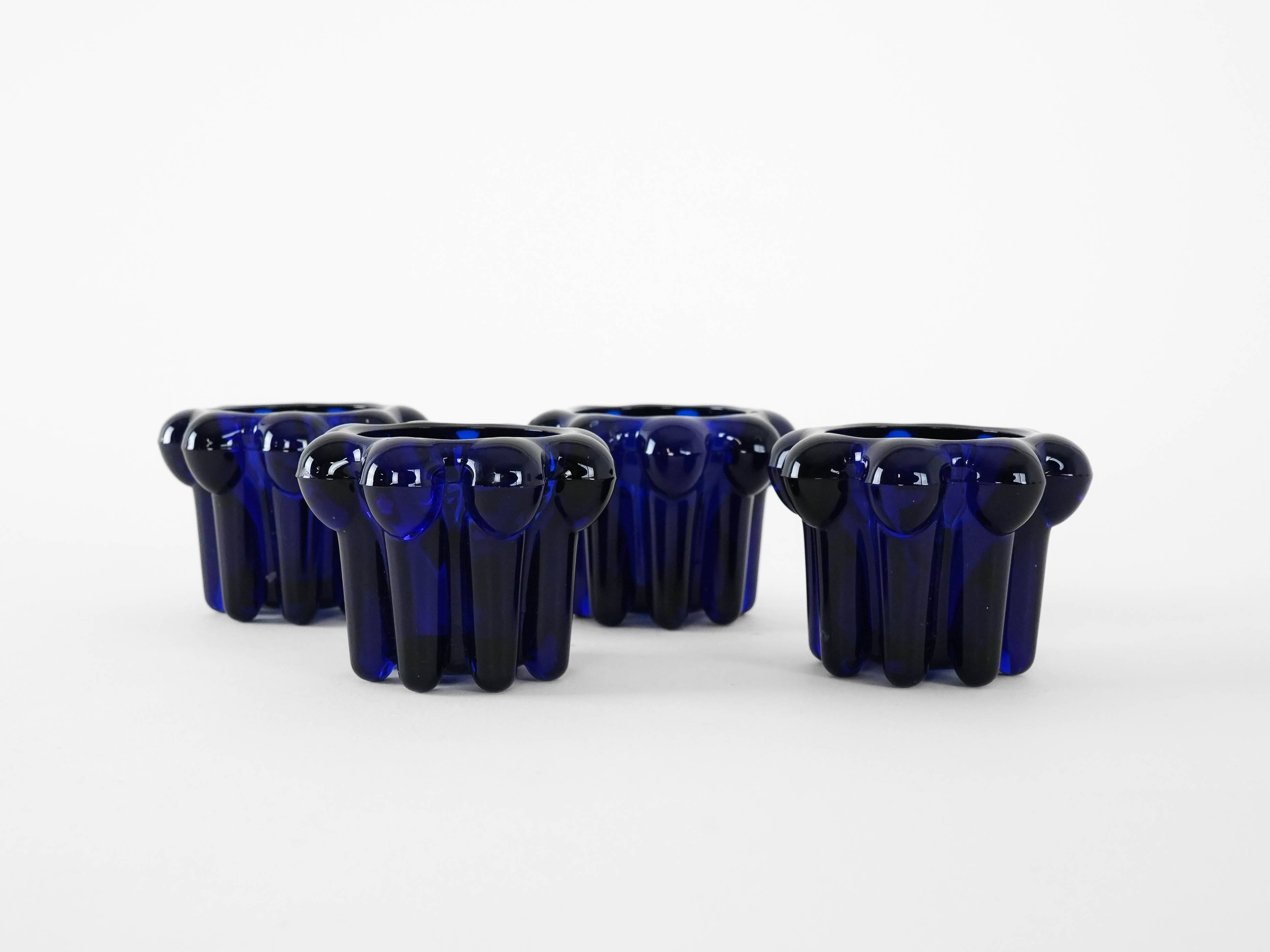Set of cobalt candle holders, French design, 1970s, manufactured in Reims