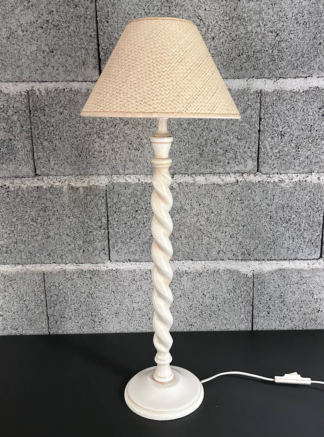 White turned wood lamp