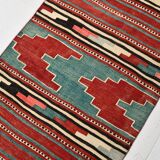 2x13 Green & Red Stair Kilim Runner Rug, 72x387Cm