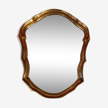 Miroir bois doré à la main avec la patine de l'age " etag" 40x32cm