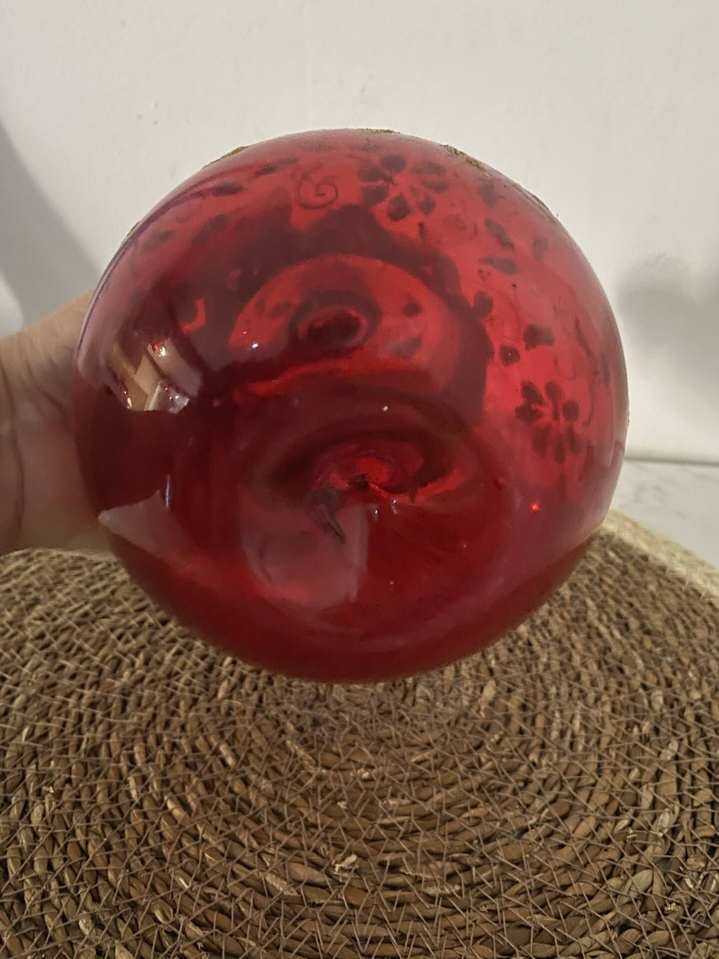 Antique ruby red glass sweet jar with floral gilding – Decorat