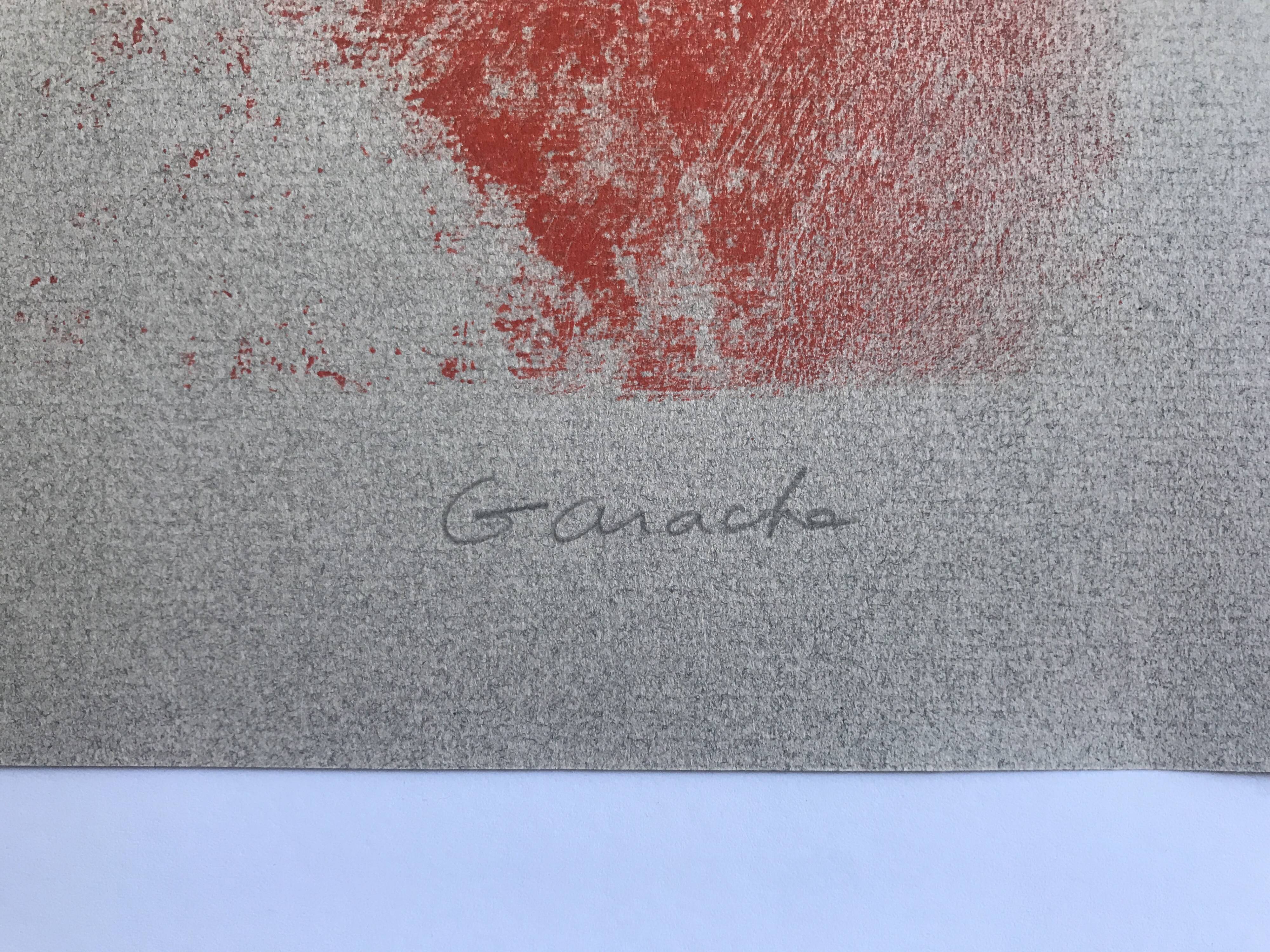 Original lithograph on Ingres paper signed by Claude GARACHE, Suite Vermillon V, 1981