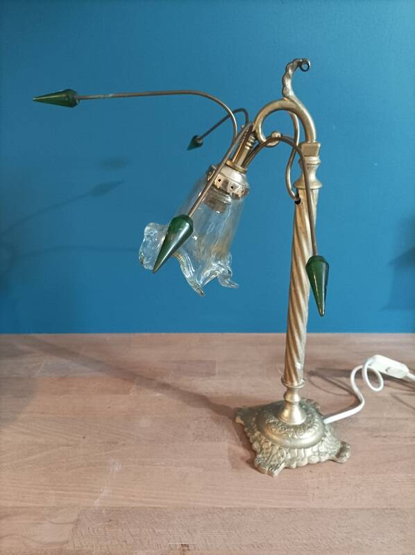 Unique original room lamp glass flower shade golden support