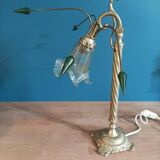 Lampe salle originale unique abat jour verre fleur support doré