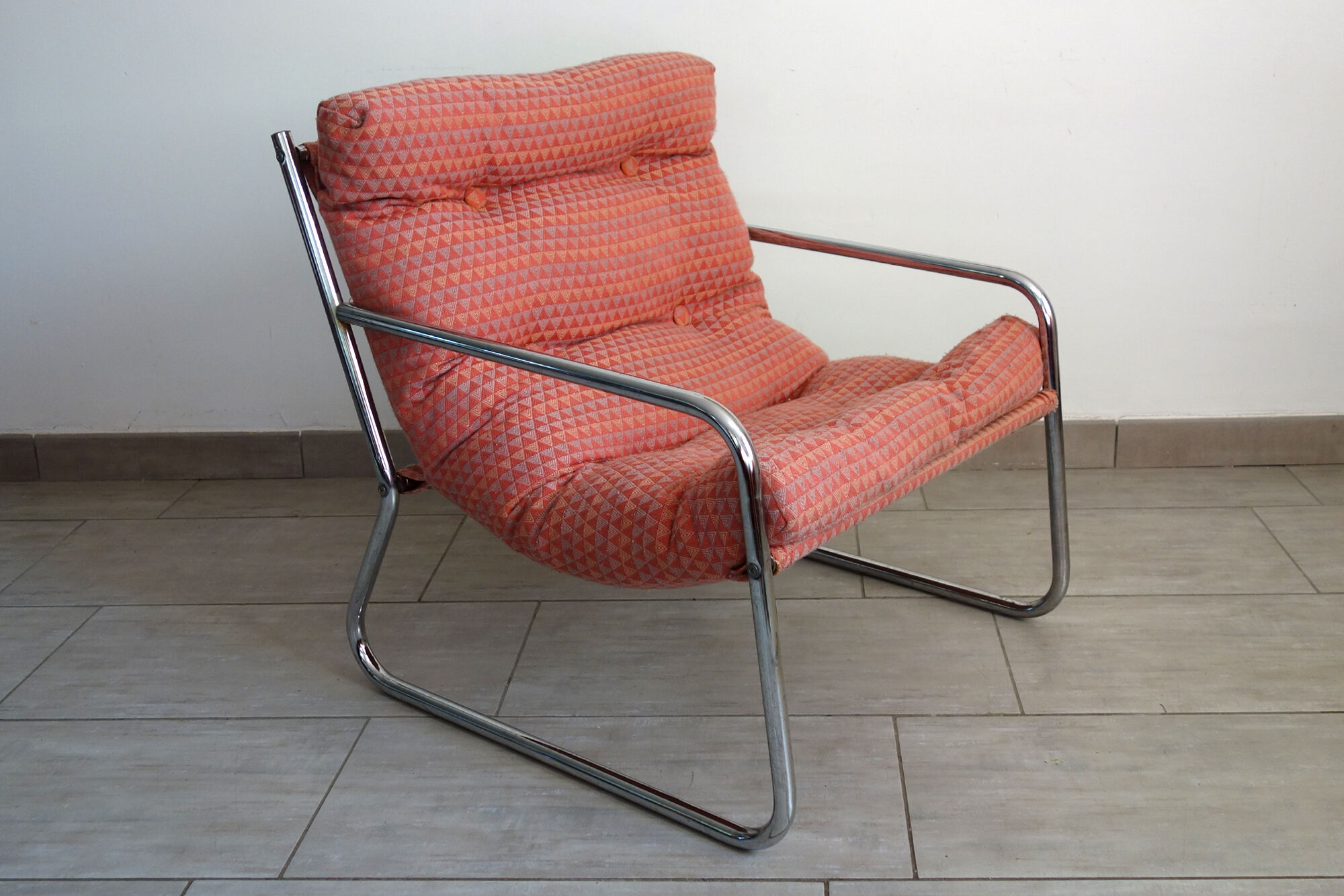 Sofa and armchair chrome steel and fabric 70s / 80s