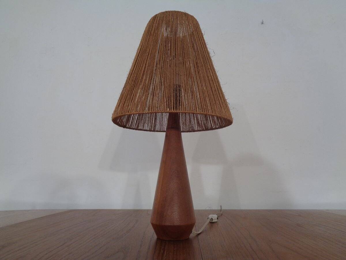 Mid-Century Danish Teak and Sisal Table Lamp, 1950s