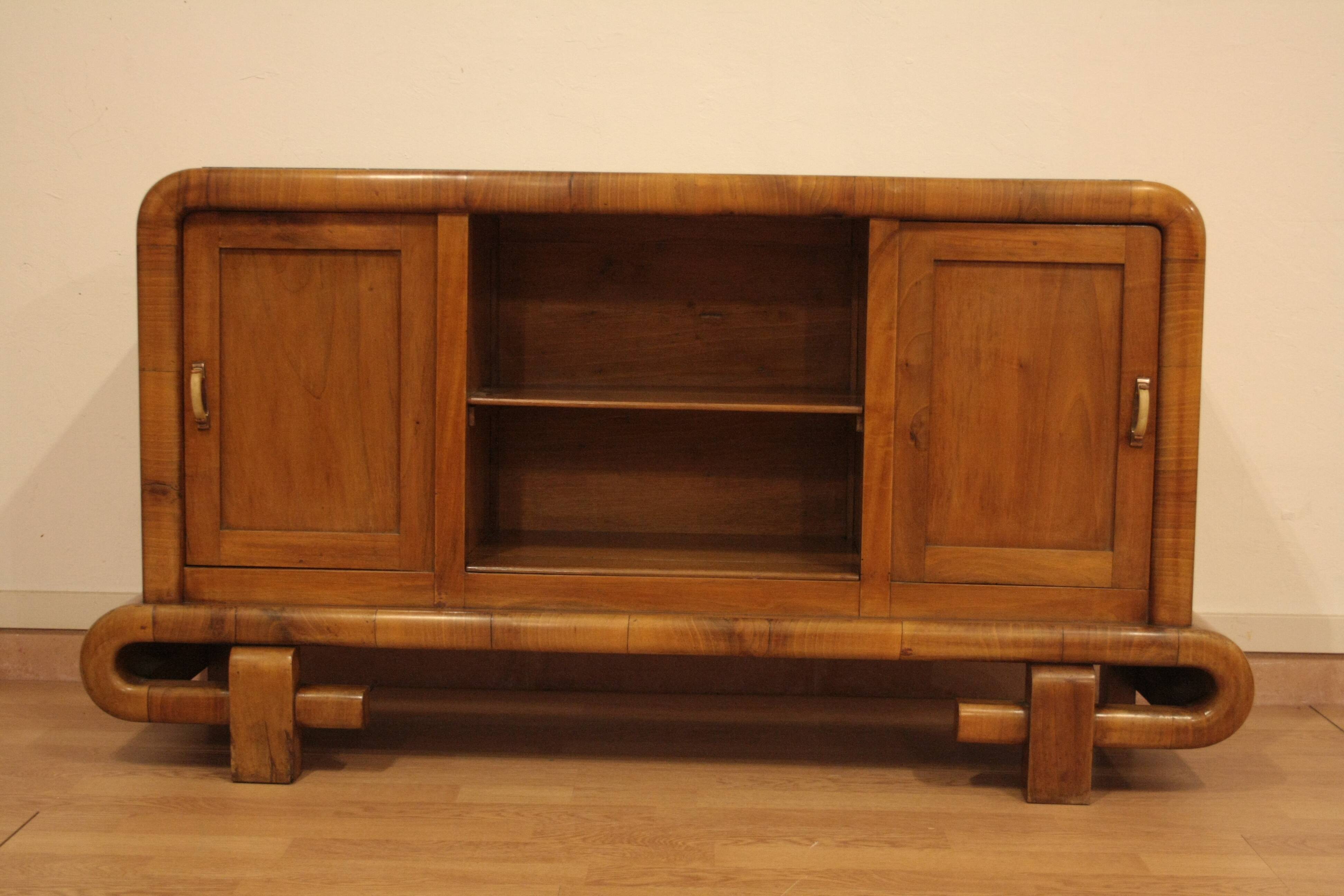 Art Deco Walnut TV Stand, 1950s, Mid-Century Modern Style