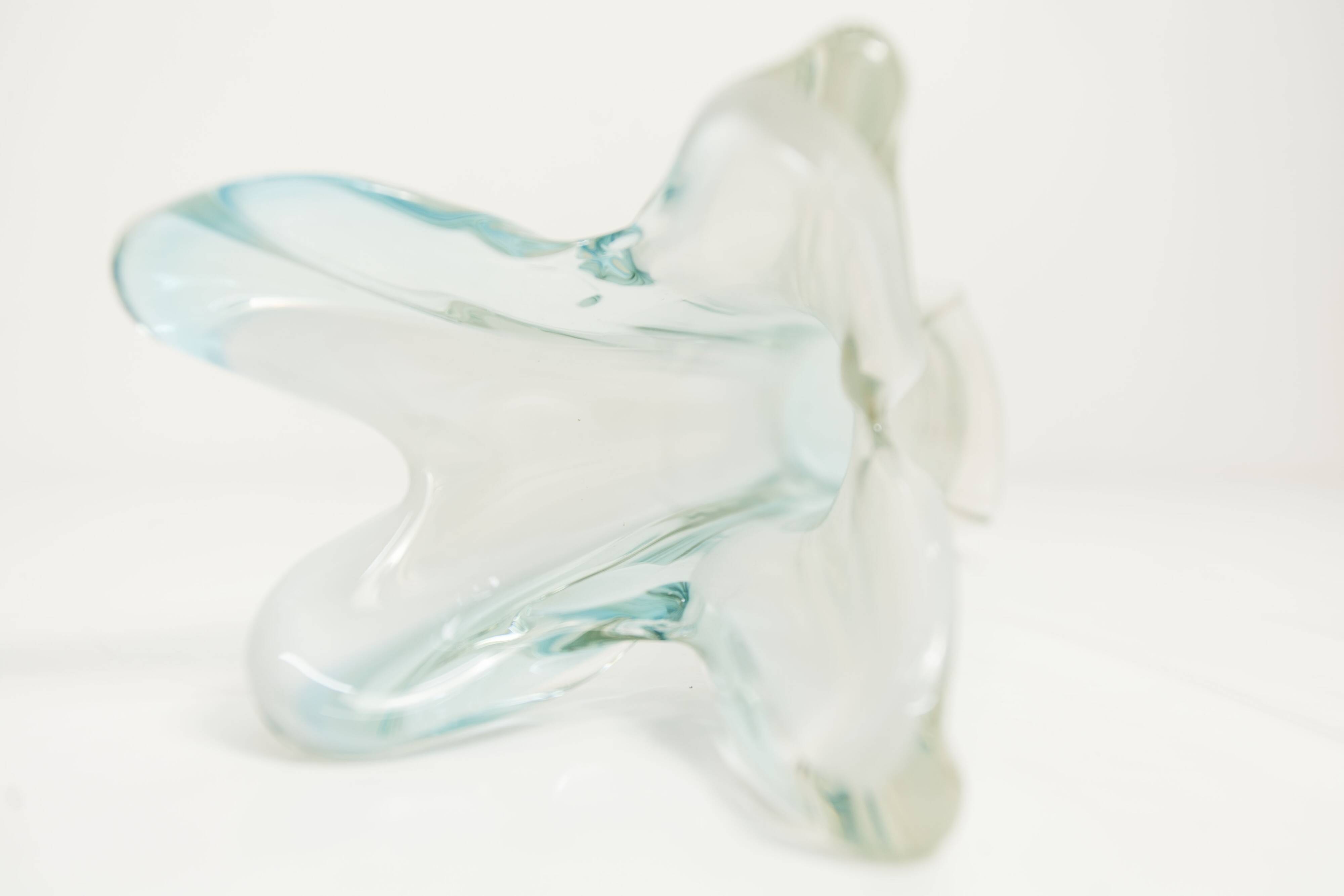 Large Murano vase 1960 transparent white and blue H35.5cm