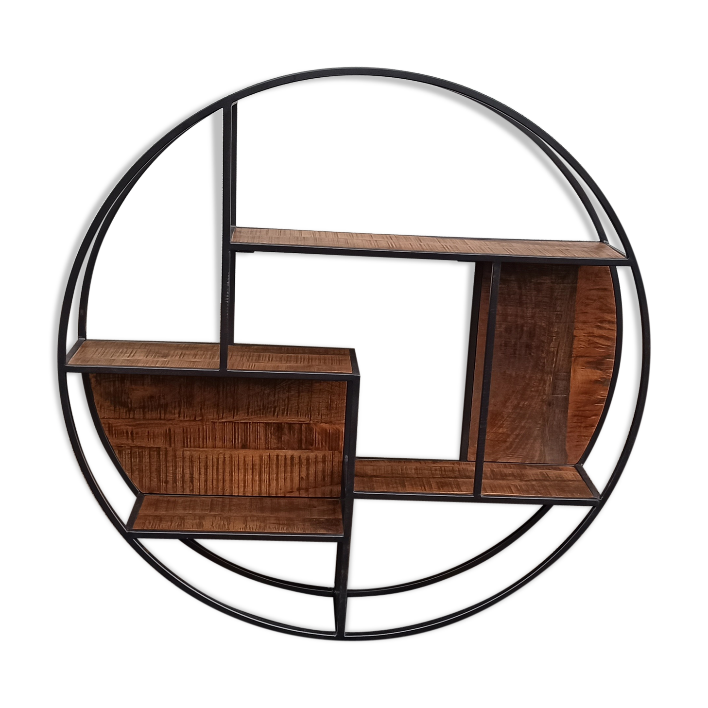 Round wall shelf wood and metal